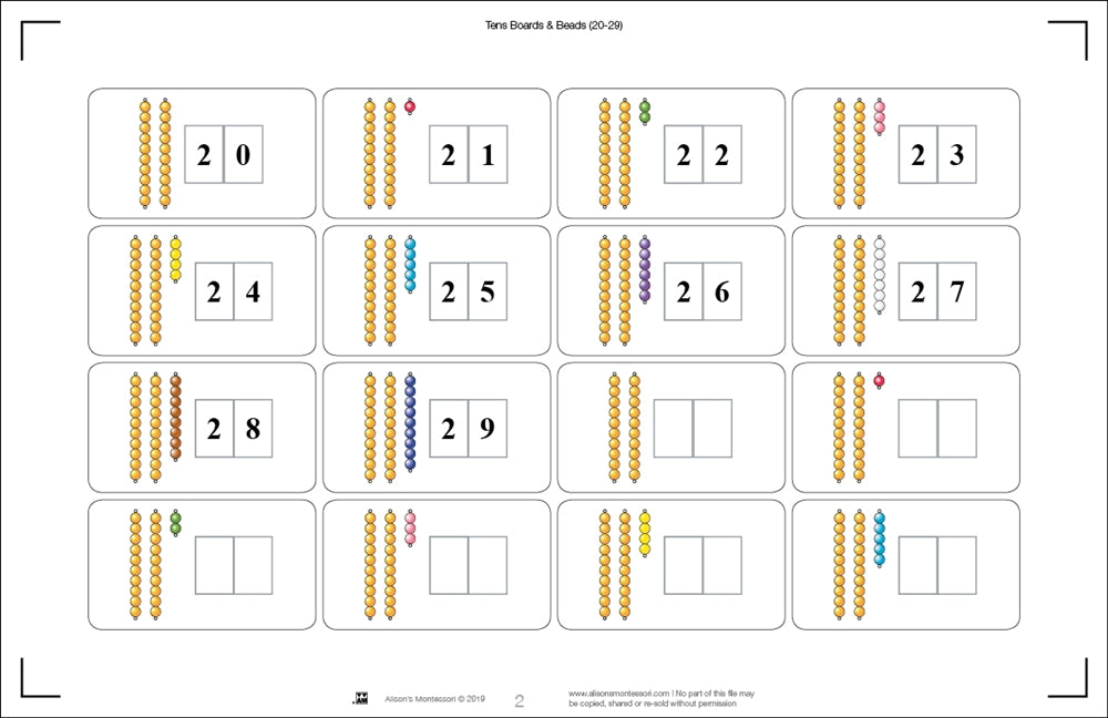 Tens Boards & Beads Activities (20-29) (Printed)