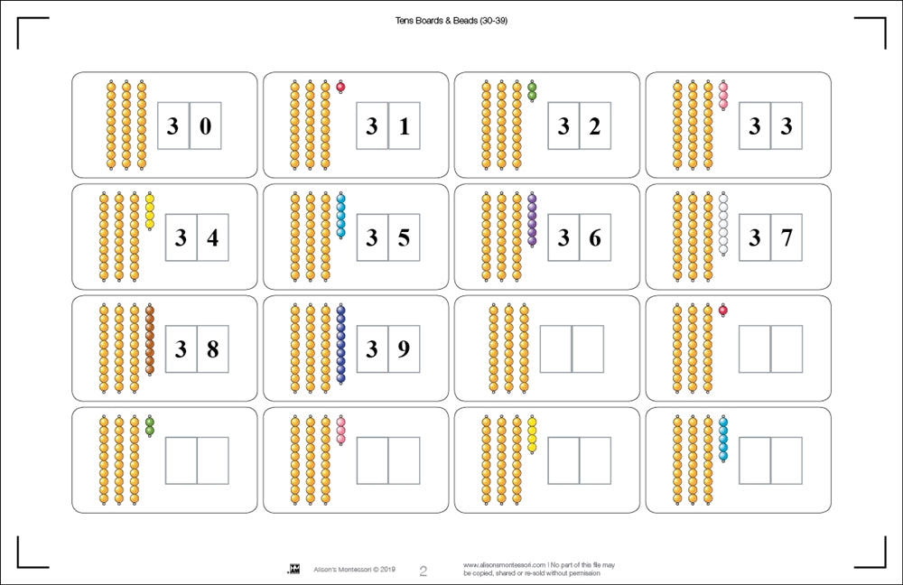 Tens Boards & Beads Activities (30-39) (Printed)