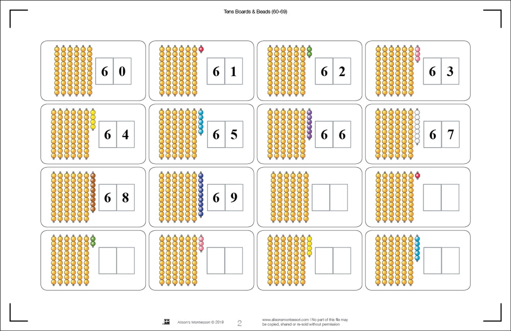 Tens Boards & Beads Activities (60-69) (Printed)