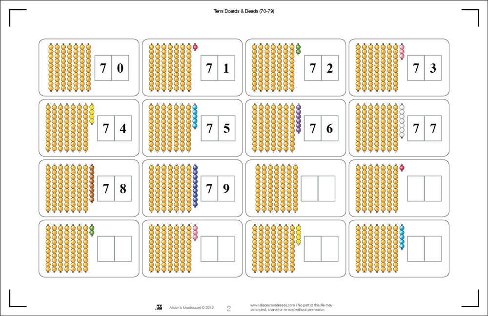 Tens Boards & Beads Activities (70-79) (Printed)