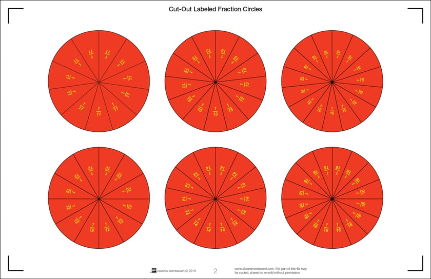 Cut-Out Labeled Fraction Circles (11-20) (Printed)