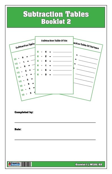 Subtraction Tables Booklet: 2