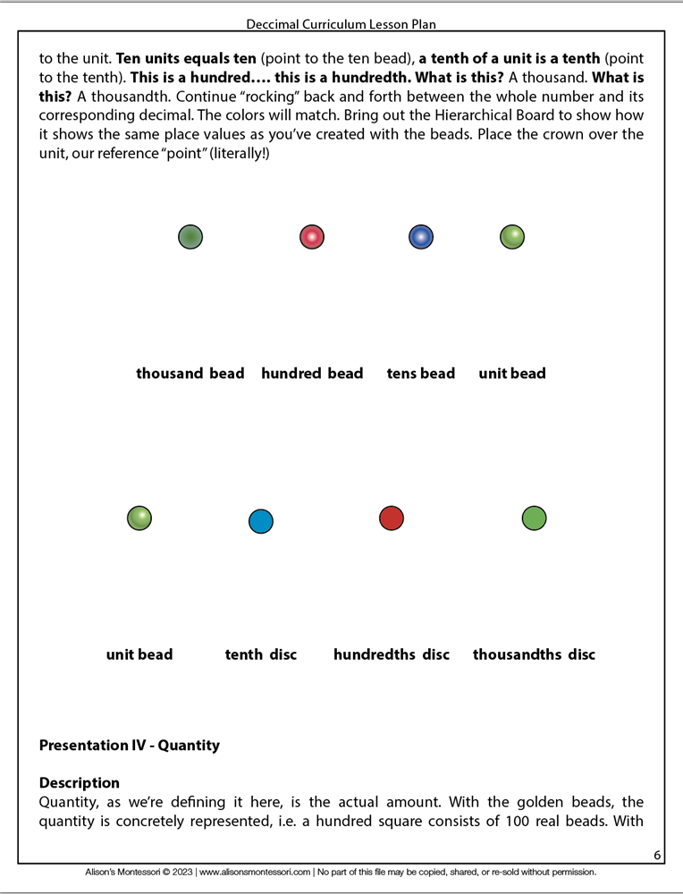 Decimal Curriculum Lesson Plan
