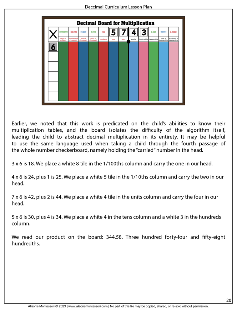 Decimal Curriculum Lesson Plan