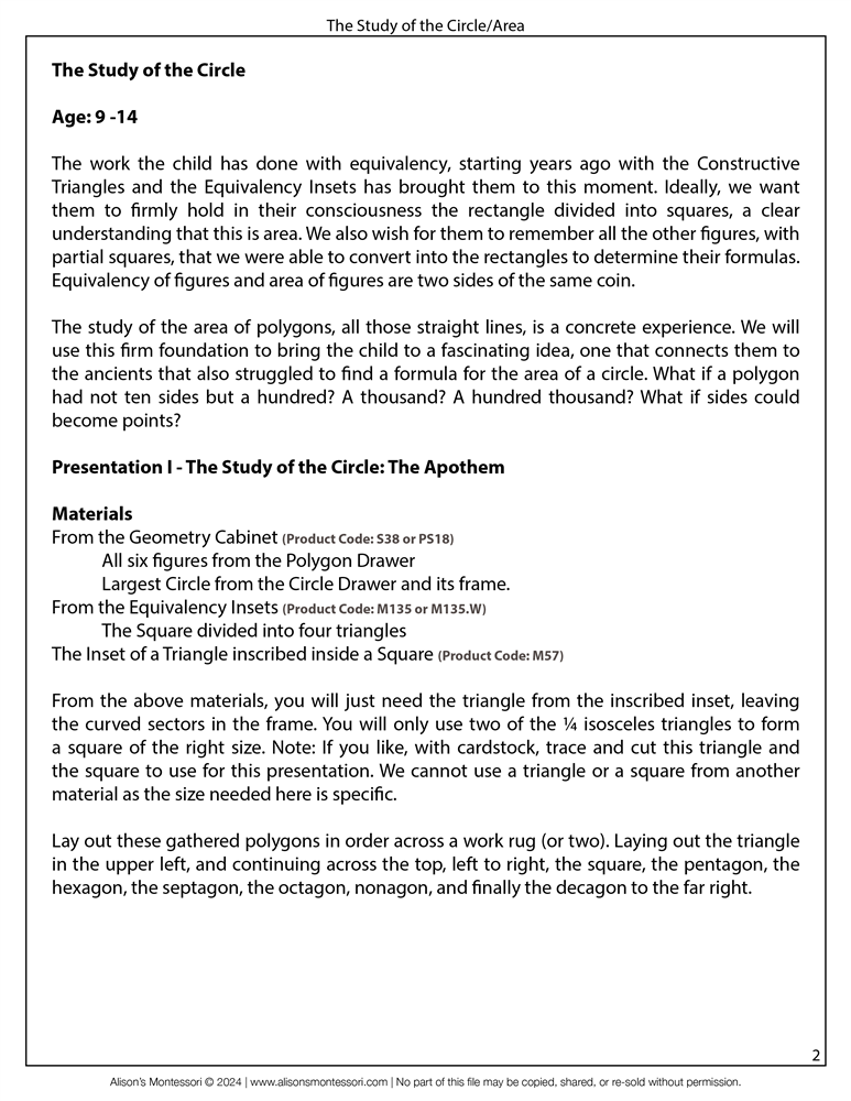 The Study of the Circle/Area Lesson Plan
