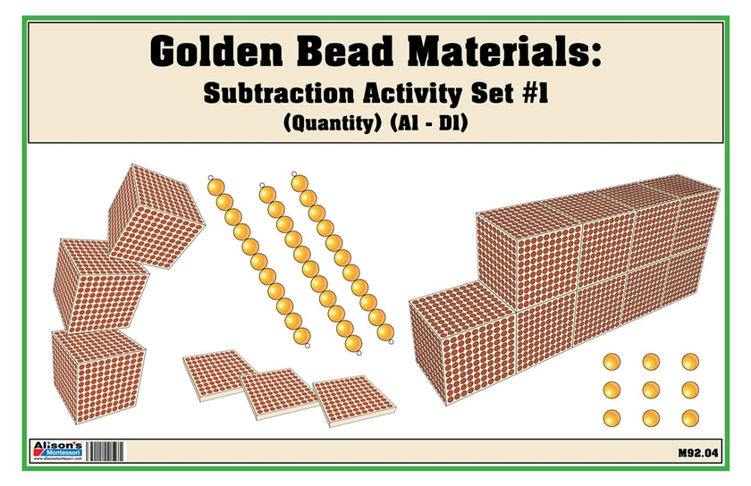 Golden Bead Materials (Quantity) Subtraction Activity Set #1 (A1-D1) (Printed)