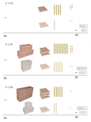 Golden Bead Materials (Quantity) Subtraction Activity Set #1 (A1-D1) (Printed)