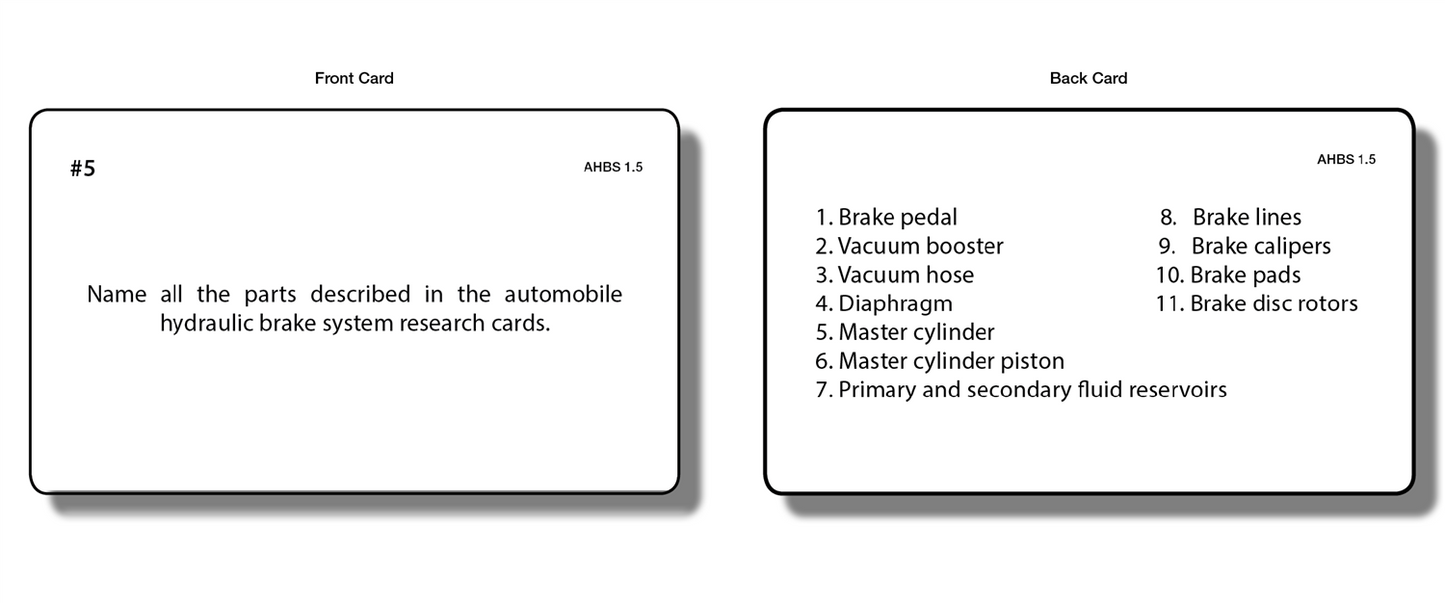 Automobile Hydraulic Brake System Task Cards
