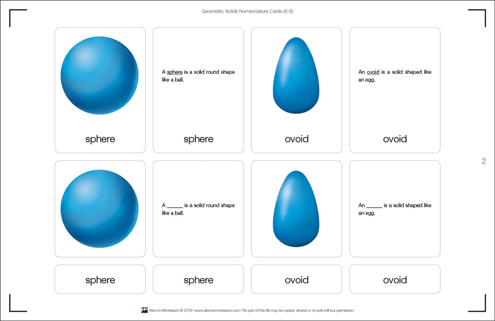 Geometric Solids Nomenclature Cards 6-9 (Printed)