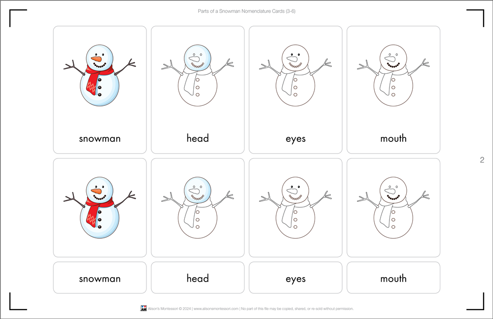 Parts of a Snowman Nomenclature Cards 3-6 (Printed)