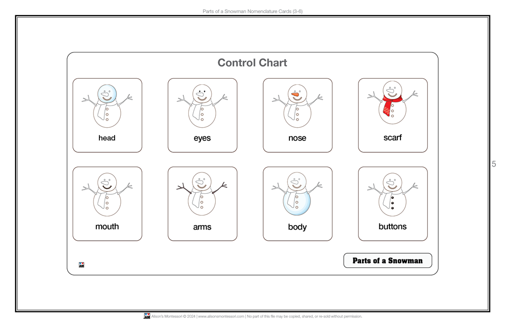 Parts of a Snowman Nomenclature Cards 3-6 (Printed)
