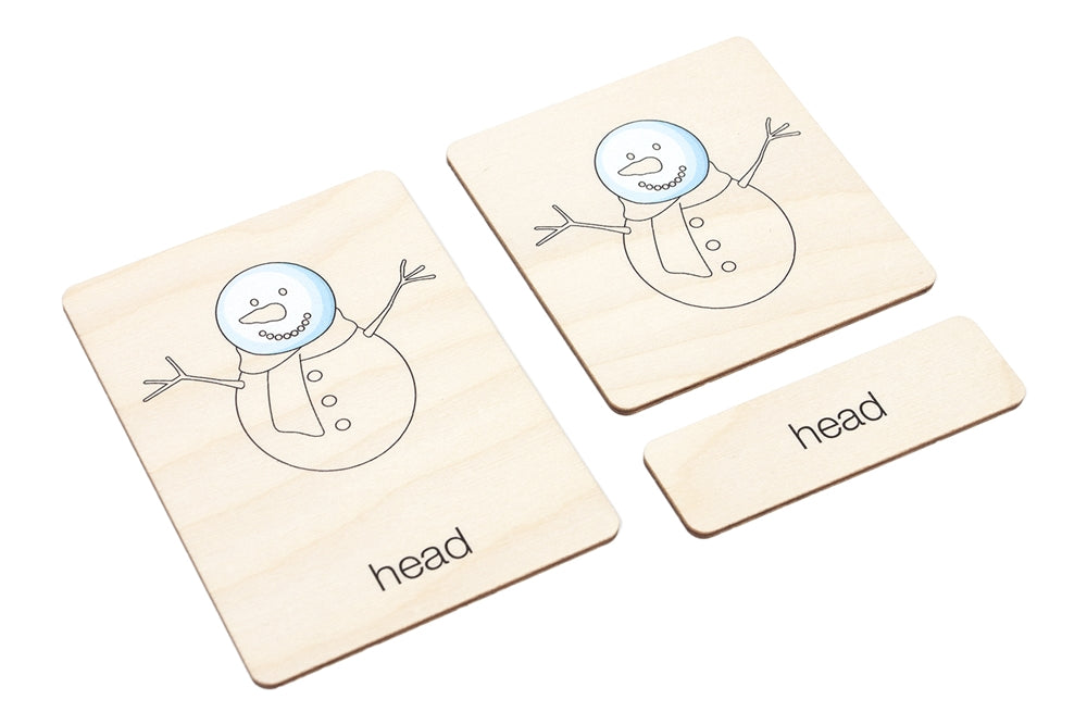 Parts of a Snowman Wooden Nomenclature Cards (3-6)
