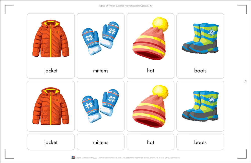 Types of Winter Clothes Nomenclature Cards 3-6 (Printed)