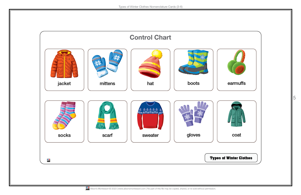 Types of Winter Clothes Nomenclature Cards 3-6 (Printed)