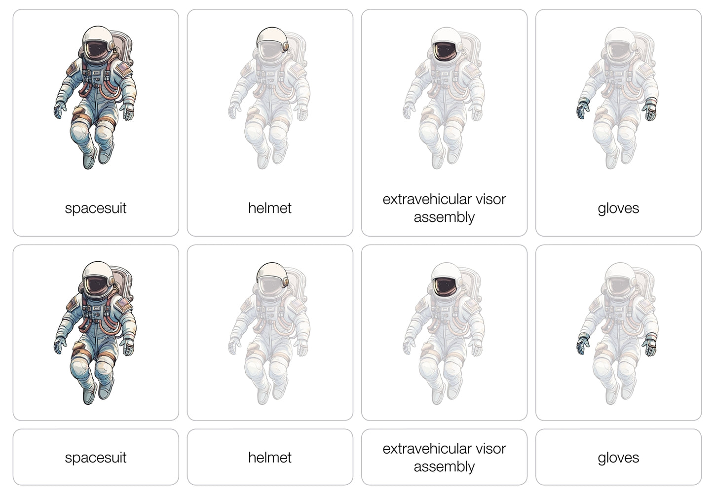 Parts of an Astronaut Spacesuit with Nomenclature Cards (3-6)