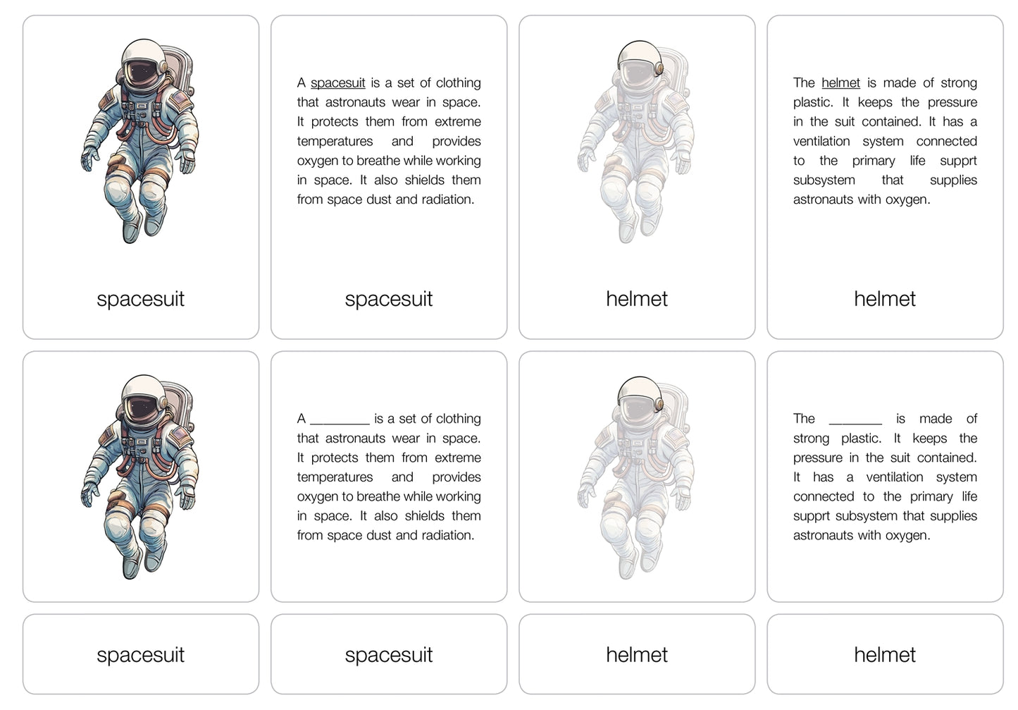Parts of an Astronaut Spacesuit Puzzle with Nomenclature Cards (6-9)