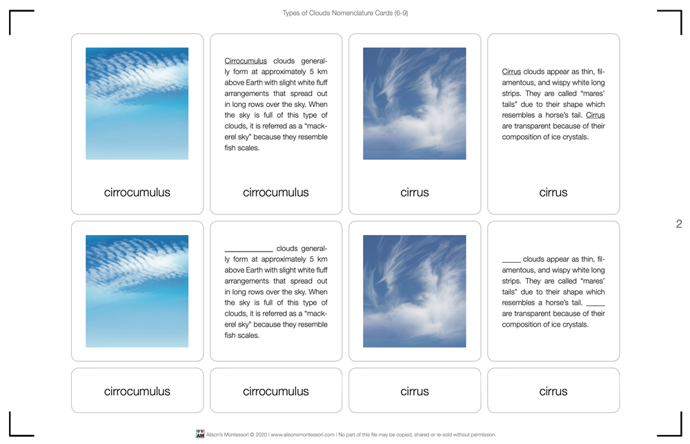 Types of Clouds Nomenclature Cards (6-9)