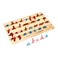 Small Movable Alphabet: Lowercase Cursive - Blue and Red - Configured Box (Premium Quality)