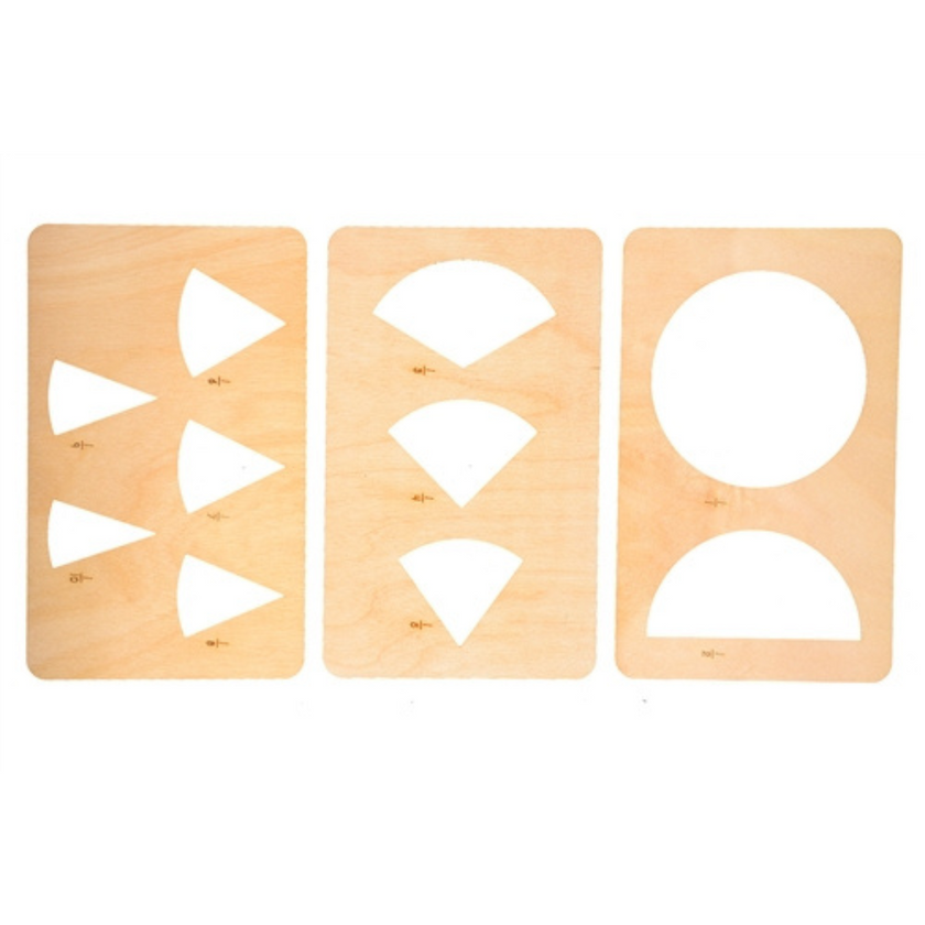 Wooden Templates for Cut-Out Labeled Fraction Circles (1/1 - 1/10) (Premium Quality)
